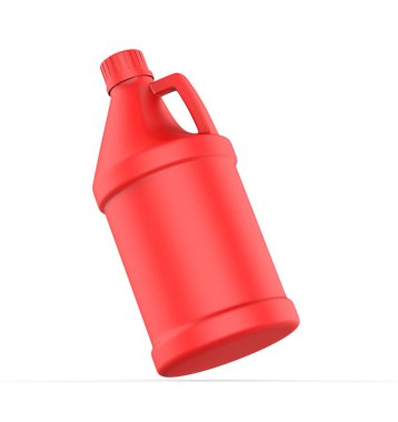 Beyaz zemin üzerinde su, yağ, süt ve kimyasal depolama için boş yuvarlak HDPE yan kolu, markalaşma ve modelleme tasarımı için 3D resimleme.