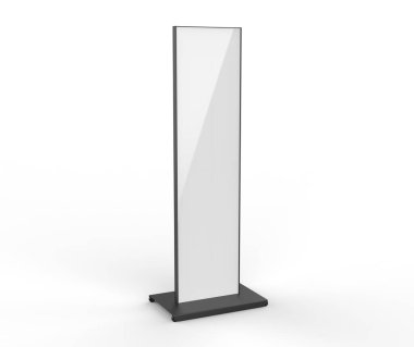 Boş Çift taraflı açık hava reklamcılığı metalik arka ışıklandırma Poster stand Mock up. Eğri LED B Totem Poster Işık Kutusu. 3d resimleme.