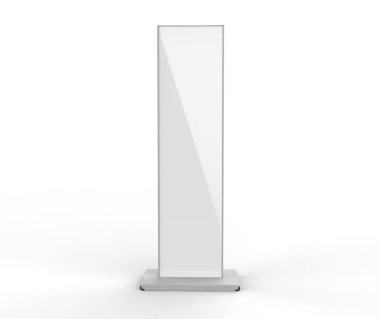 Boş Çift taraflı açık hava reklamcılığı metalik arka ışıklandırma Poster stand Mock up. Eğri LED B Totem Poster Işık Kutusu. 3d resimleme.