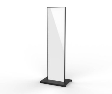 Boş Çift taraflı açık hava reklamcılığı metalik arka ışıklandırma Poster stand Mock up. Eğri LED B Totem Poster Işık Kutusu. 3d resimleme.