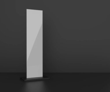 Boş Çift taraflı açık hava reklamcılığı metalik arka ışıklandırma Poster stand Mock up. Eğri LED B Totem Poster Işık Kutusu. 3d resimleme.