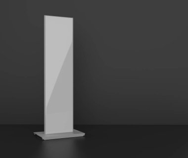 Boş Çift taraflı açık hava reklamcılığı metalik arka ışıklandırma Poster stand Mock up. Eğri LED B Totem Poster Işık Kutusu. 3d resimleme.