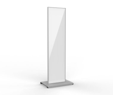 Boş Çift taraflı açık hava reklamcılığı metalik arka ışıklandırma Poster stand Mock up. Eğri LED B Totem Poster Işık Kutusu. 3d resimleme.