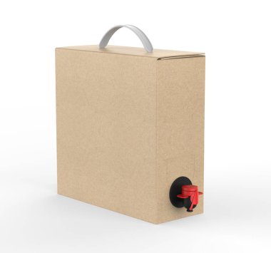 Damgalamak için musluğu olan boş kağıt kutu sert şarap makinesi. 3d resimleme.