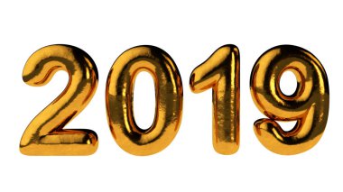 2019 türü, altın dokulu metni, üzerinde beyaz izole