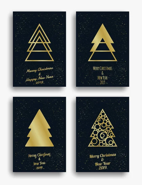 New Year Christmas Invitation Card Design Christmas Tree Decorations Vector — Stock Vector