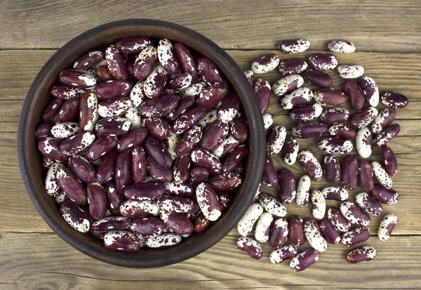 Haricot Beans Ceramic Bowl Wooden Table Top View — Stock Photo, Image