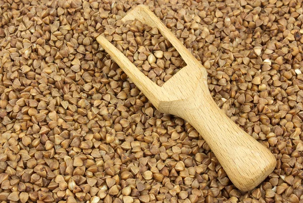 Food Ingredients Buckwheat Scattered Wooden Scoop — Stock Photo, Image
