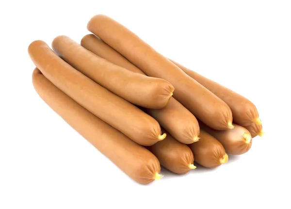 Białym Tle Białym Tle Świeże Kiełbasy Kiełbasa Dla Hot Dog — Zdjęcie stockowe