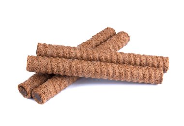 Tereyağı ve üzerinde beyaz bir arka plan doldurarak kakao ile Çikolatalı gofret rulo