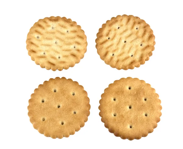 Biscotti Secchi Rotondi Cracker Isolati Sfondo Bianco Concetto Cibo — Foto Stock