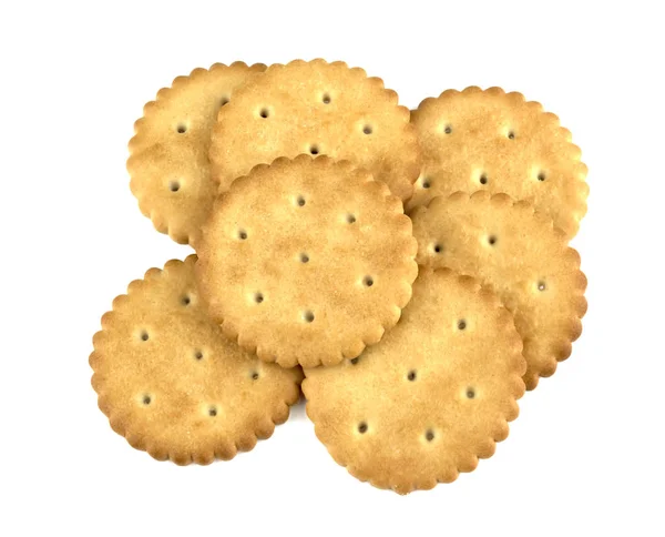 白い背景に 食品の概念を分離した乾燥ラウンド クラッカー クッキー — ストック写真