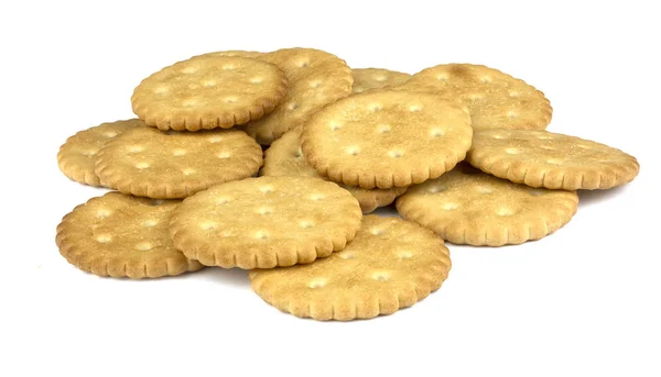 Galletas Galletas Secas Redondas Aisladas Sobre Fondo Blanco Concepto Alimento — Foto de Stock