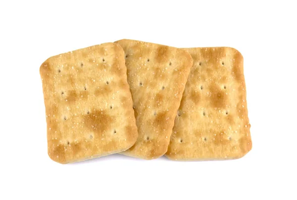 Droge Cracker Koekjes Geïsoleerd Witte Achtergrond Concept Van Voedsel — Stockfoto