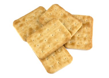 Beyaz arka planda izole edilmiş kuru kraker kurabiyeleri, yiyecek konsepti