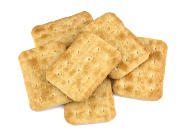 Beyaz arka planda izole edilmiş kuru kraker kurabiyeleri, yiyecek konsepti