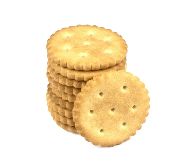 Száraz Kör Cracker Cookie Kat Elszigetelt Fehér Background Élelmiszer Fogalmának — Stock Fotó