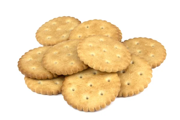 Galletas Galletas Secas Redondas Aisladas Sobre Fondo Blanco Concepto Alimento —  Fotos de Stock