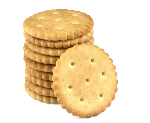 Galletas Galletas Secas Redondas Aisladas Sobre Fondo Blanco Concepto Alimento — Foto de Stock