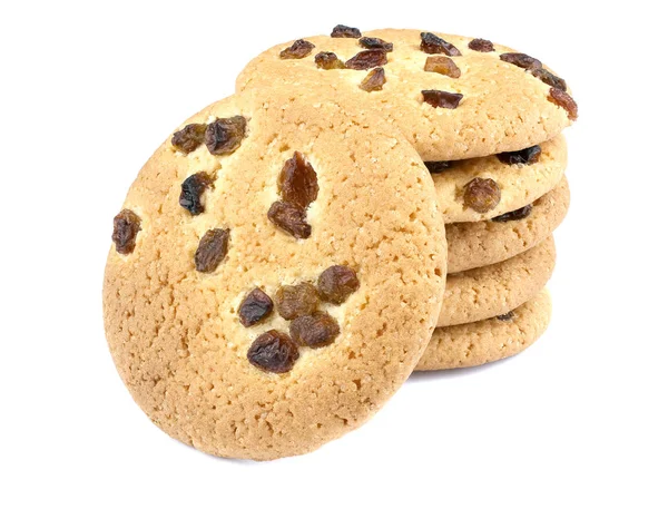 Cookies com passas no fundo branco — Fotografia de Stock