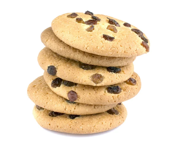 Cookies com passas no fundo branco — Fotografia de Stock