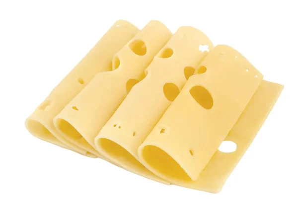 Tranches de fromage isolées sur fond blanc — Photo