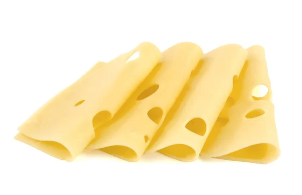 Fatias de queijo isolado no fundo branco — Fotografia de Stock