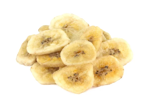 Banánchips fehér háttérrel — Stock Fotó
