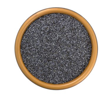 Beyaz arka plan üzerinde kase haşhaş tohumu 