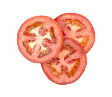Beyaz arka plan üzerinde izole domates dilimleri