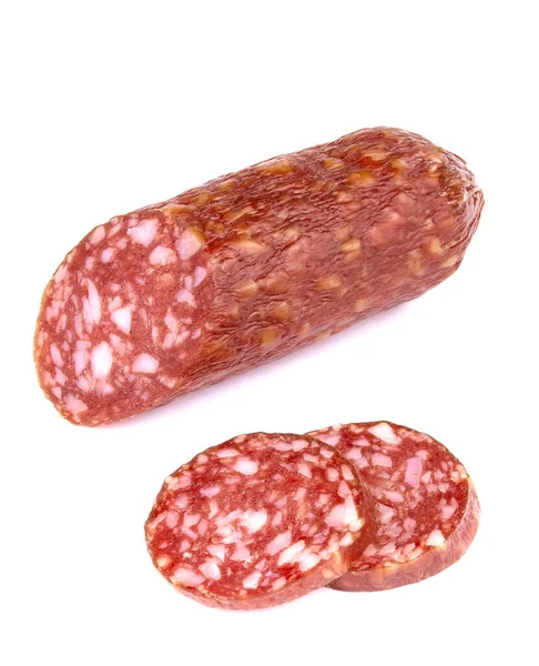 Italiensk Rökt Korv Salami Isolerad Vit Bakgrund — Stockfoto