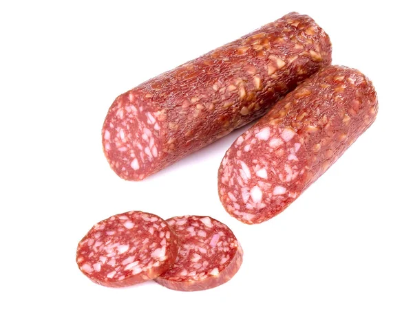 Italienische Geräucherte Wurst Salami Isoliert Auf Weißem Hintergrund — Stockfoto