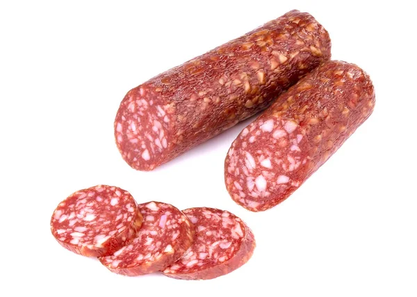 Italienische Geräucherte Wurst Salami Isoliert Auf Weißem Hintergrund — Stockfoto