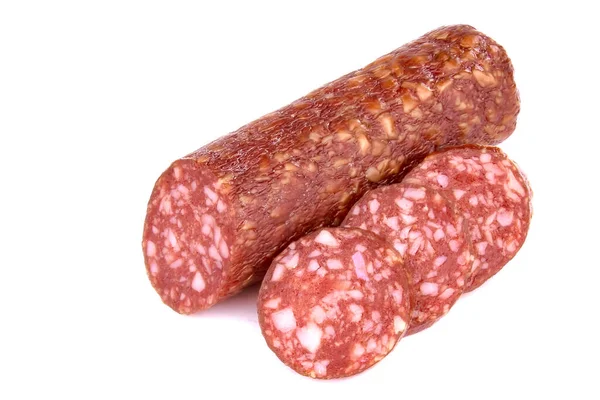 Italienische Geräucherte Wurst Salami Isoliert Auf Weißem Hintergrund — Stockfoto