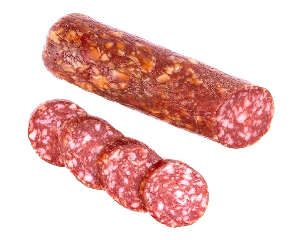 Italienische Geräucherte Wurst Salami Isoliert Auf Weißem Hintergrund — Stockfoto