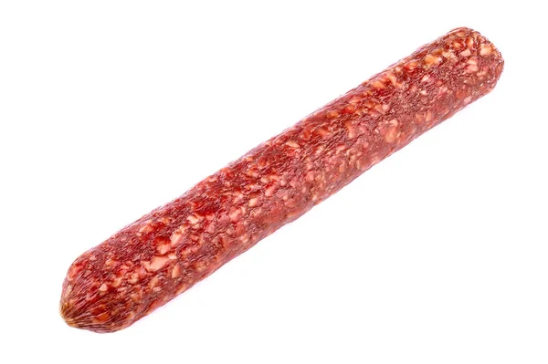 Italiaanse Gerookte Worst Salami Geïsoleerd Een Witte Achtergrond — Stockfoto