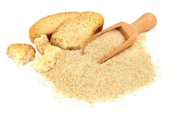 Beyaz Üzerine Izole Edilmiş Ekmek Kırıntıları Kaşık Yığını Doğal Besin — Stok fotoğraf
