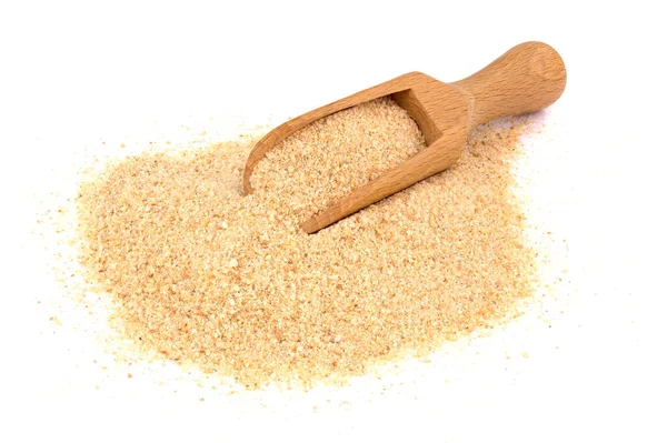 Pile Bread Crumbs Spoon Isolated White Natural Food Ingredient — Stock Photo, Image