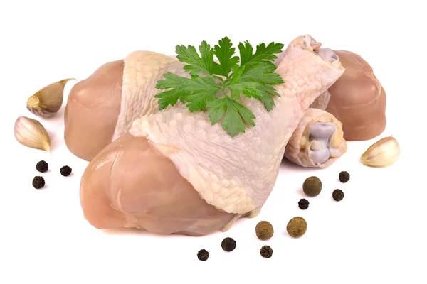 Raw Chicken Legs Parsley Isolated White Background Delicious Natural Royalty Free Stock Images