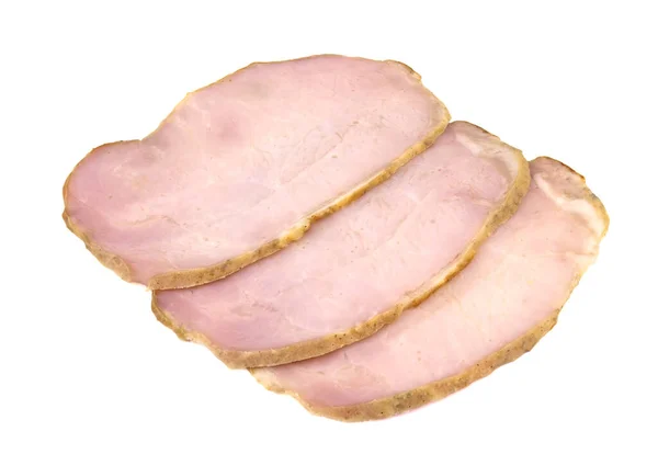 Varkensvlees Ham Gesneden Witte Achtergrond Verse Ham — Stockfoto