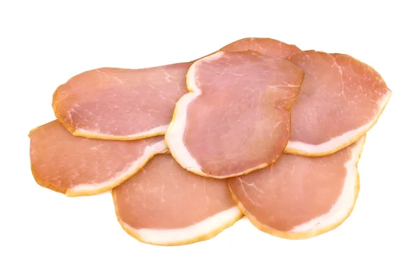 Szeletelt Sonka Fehér Háttérrel Friss Prosciutto — Stock Fotó