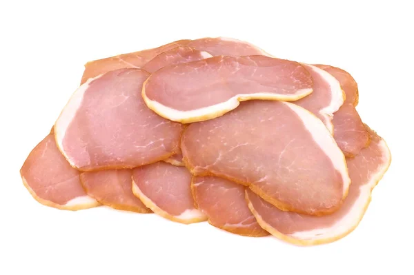 Szeletelt Sonka Fehér Háttérrel Friss Prosciutto — Stock Fotó