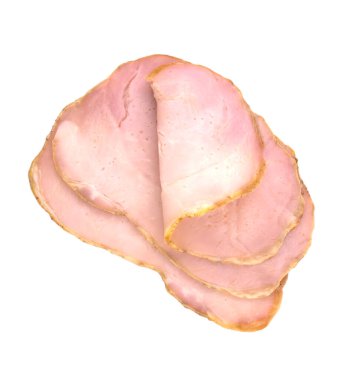 Beyaz arka planda domuz jambonu dilimlenmiş. Taze jambon..