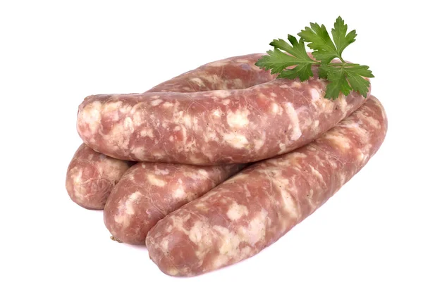 Rohe Schweinewurst Mit Petersilienblatt Isoliert Auf Weißem Hintergrund — Stockfoto