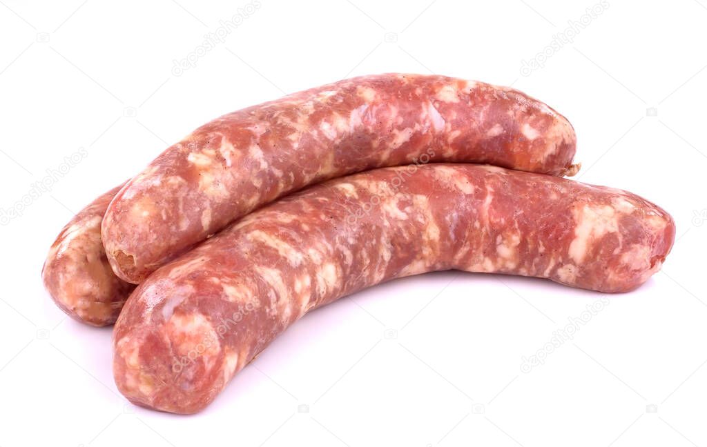Raw pork sausage isolated on white background.