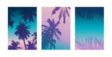 El falı, tropikal arka planlar, el falı. Yaz dönemi posteri, el ilanı, kart şablonu siluet palmiye yaprağı sanatı