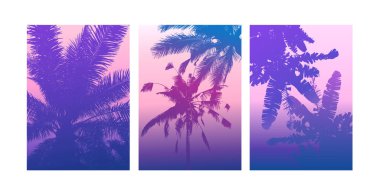 El falı, tropikal arka planlar, el falı. Yaz dönemi posteri, el ilanı, kart şablonu, palmiye yaprağı sanatı.