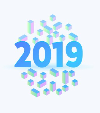 Mutlu 2019 yılbaşı kartı tasarımı. Minimum Noel poster şablonu. Vektör illüstrasyonu