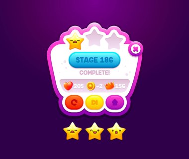 Mobil Oyun Kullanıcı Seviyesi Arayüzü. Tasarımınız için çizgi film ekran oyun denetleyicisi oynatılıyor. Seviye, yıldız element vektörü konsepti