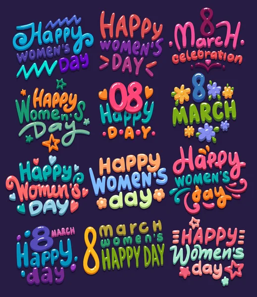 Journée Internationale Des Femmes Heureuses Lettres Pour Cartes Postales Devis — Image vectorielle